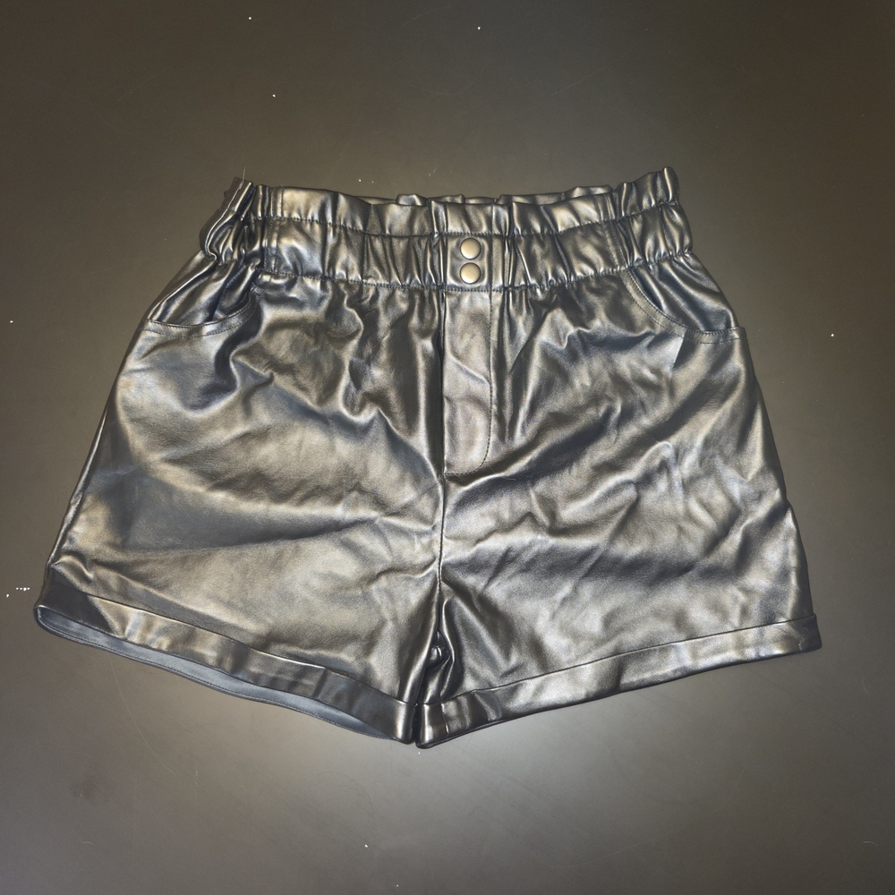 Black Faux Leather High-Waisted Shorts | Paperbag Waist Elastic Fit